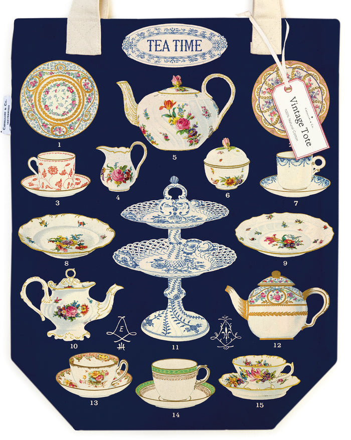 Cavallini & Co. Tea Time Cotton Tote Bag closeup view