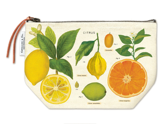 Cavallini & Co. Citrus Vintage Pouches feature bright and colorful citrus images from the Cavallini archives.