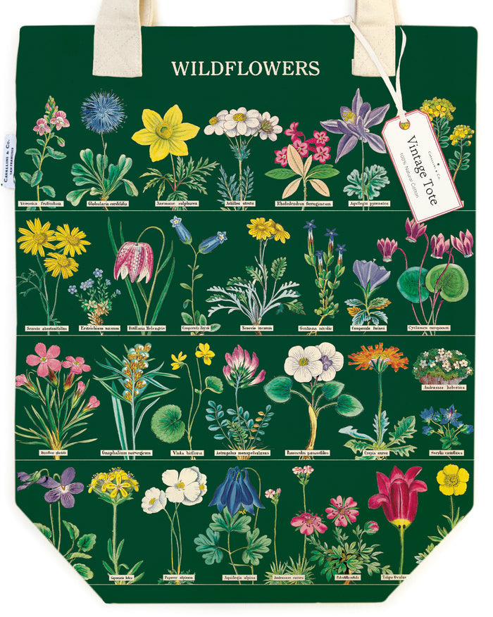 Cavallini & Co. Wildflowers in Bloom Cotton Tote Bag closeup view