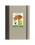 Cavallini & Co. Forage Window Journal- Book cover with a mushroom illustration and 'Foraging' text on a beige background