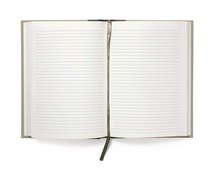 Open notebook with lined pages on a white background