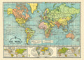 Cavallini & Co. World Map Decorative Wrap measures 20" by 28". A reproduction of "Bacon's Excelsior Map of the World" printed on fine, high quality laid paper.