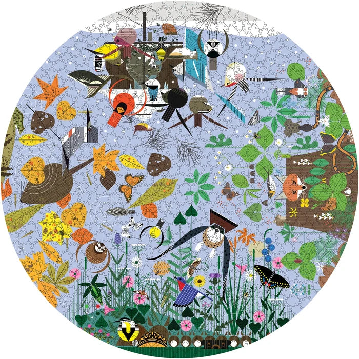 Charley Harper: Seasons 1000-Piece Circular Jigsaw Puzzle finished puzzle image