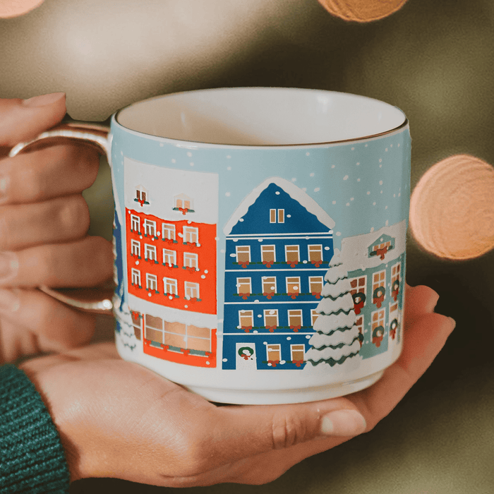 Christmas Village Gold Handle Coffee Mug