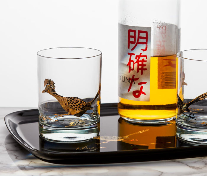 Couroc of Monterey Roadrunner Large Rocks Glass & Tray Set - Lollygag