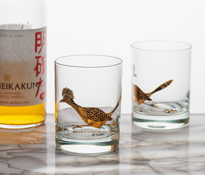 Couroc of Monterey Roadrunner Large Rocks Glass & Tray Set - Lollygag