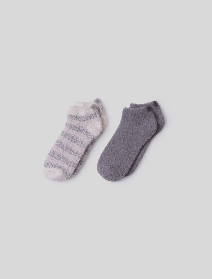 CozyChic Heathered Stripe Ankle Sock Set, Dove Gray Multi