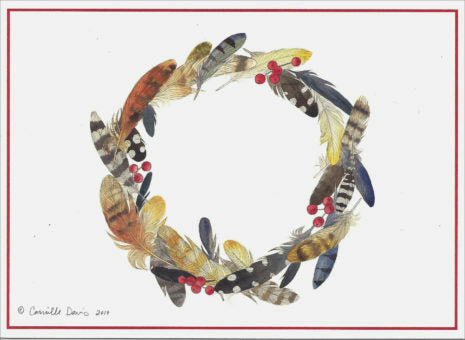 Crane Creek Graphics Holiday Feather Wreath Notecard Folio- set of 10 cards and envelopes