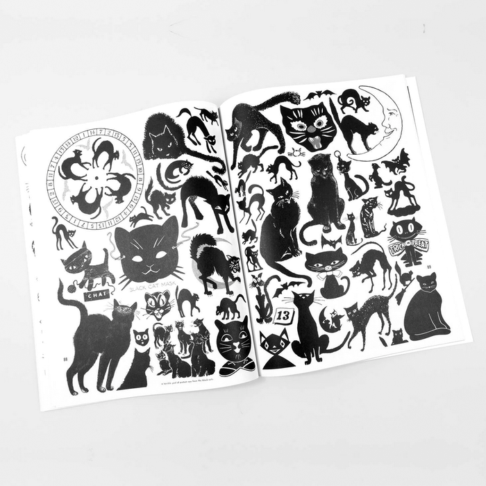 Two sheets of black cat illustrations on a white background