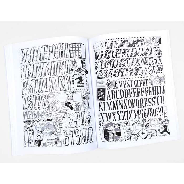 Craphound Magazine- Death, Phones, Scissors sample page spread with 3 different alphabets