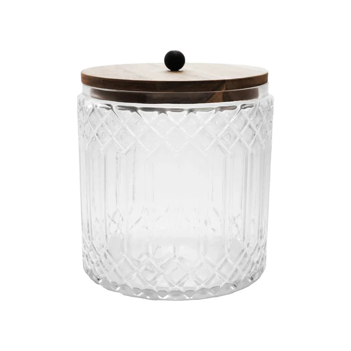 Creative Co-Op | 3 1/2 Quart Cut Glass Jar w/ Acacia Wood Lid