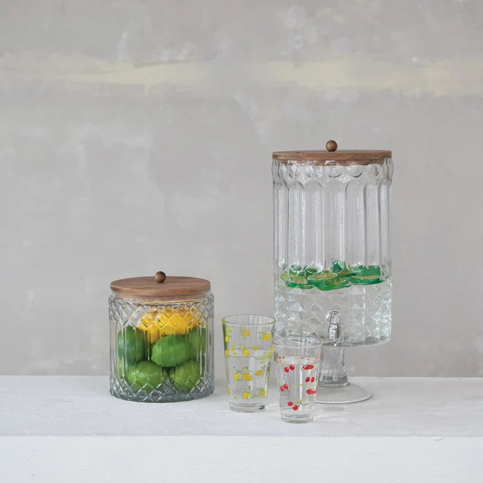 Creative Co-Op | 3 1/2 Quart Cut Glass Jar w/ Acacia Wood Lid