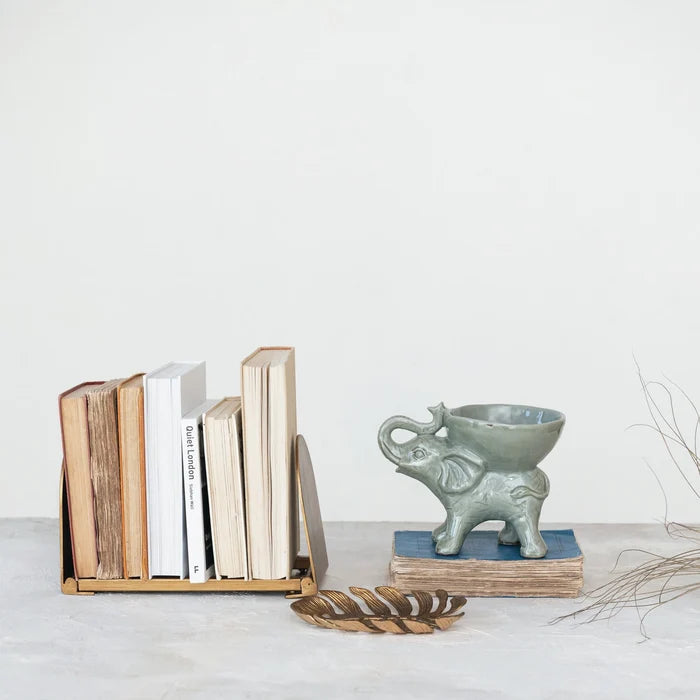 Creative Co-Op | Adjustable Metal Book Rack, Antique Gold