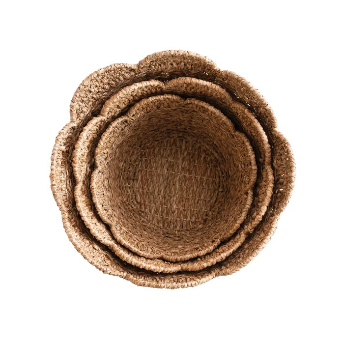 Creative Co-Op | Braided Bankuan & Rattan Baskets w/ Scalloped Edge