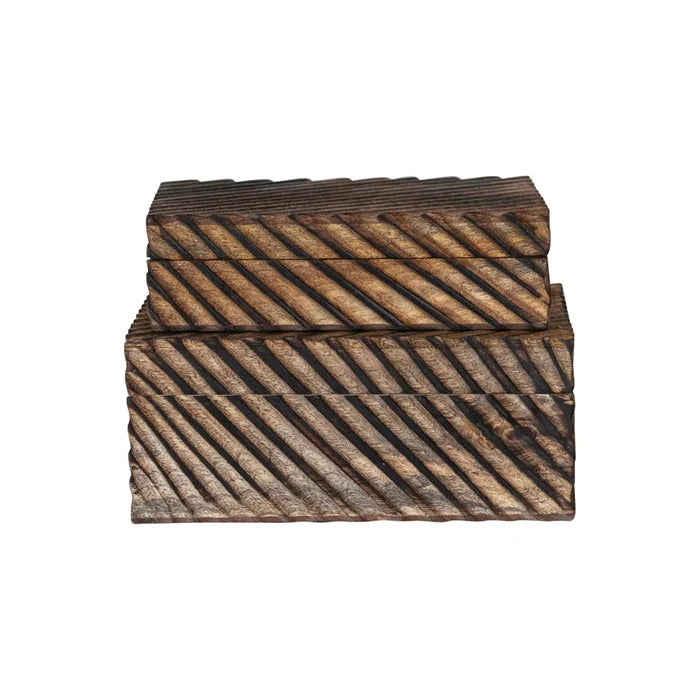 Creative Co-Op | Carved MDF & Mango Wood Nesting Boxes, Set of 2