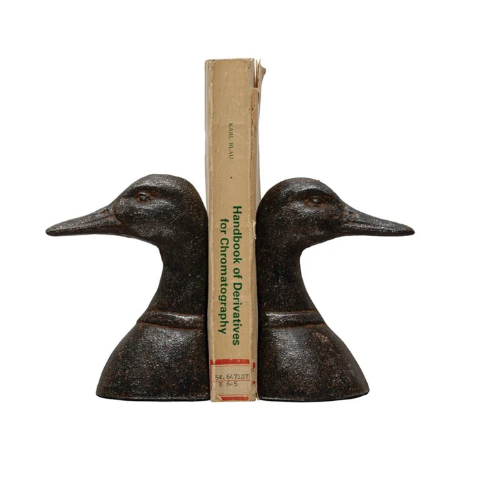Creative Co-Op | Cast Iron Duck Head Bookends, Distressed Black, Set of 2