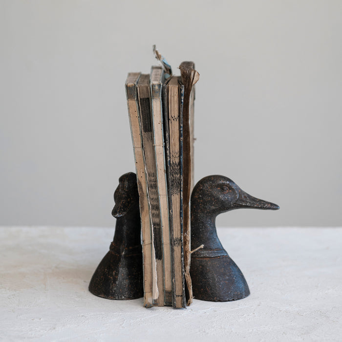 Creative Co-Op | Cast Iron Duck Head Bookends, Distressed Black, Set of 2