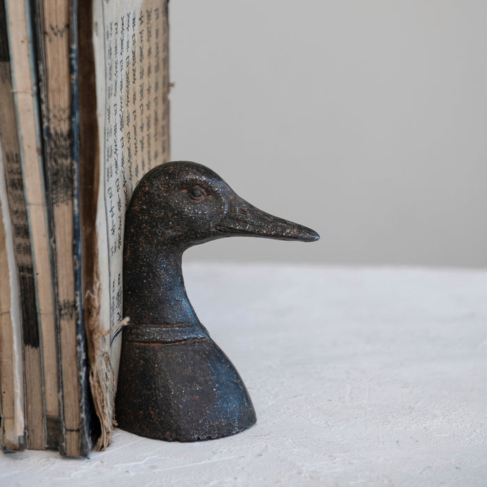 Creative Co-Op | Cast Iron Duck Head Bookends, Distressed Black, Set of 2