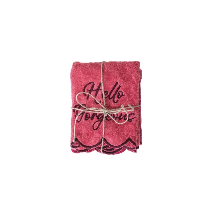 Creative Co-Op | Cotton Bath Towels w/ Embroidered Saying, Set of 2