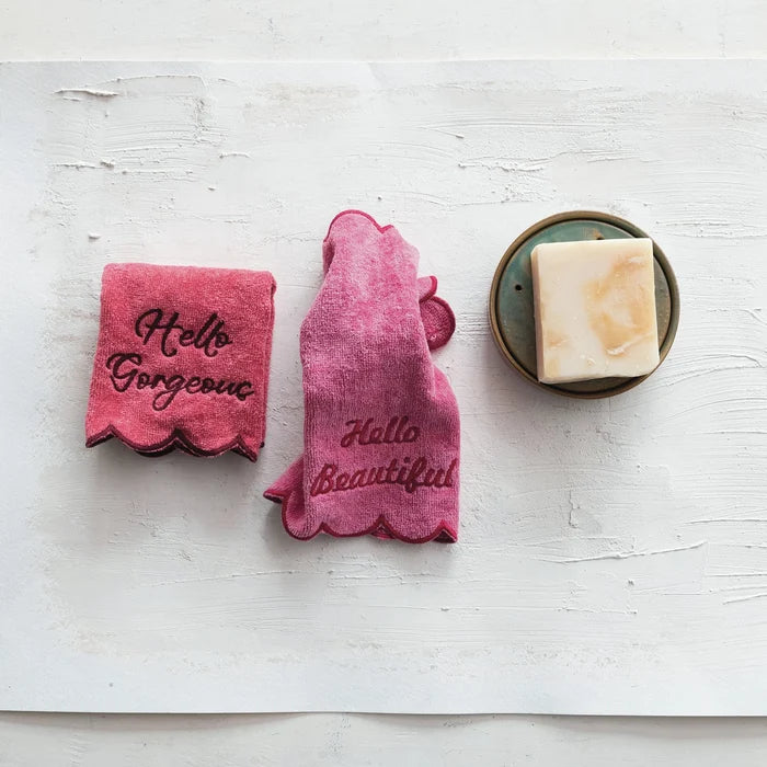 Creative Co-Op | Cotton Bath Towels w/ Embroidered Saying, Set of 2