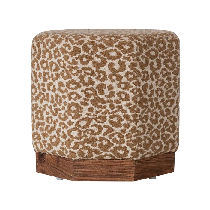 Creative Co-Op | Cotton & Pine Wood Tufted Ottoman, Leopard Print