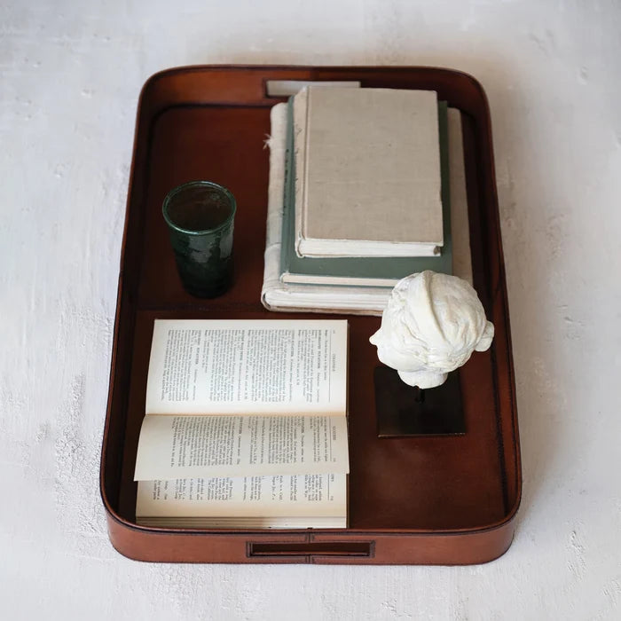 Creative Co-Op | Decorative MDF & Leather Tray