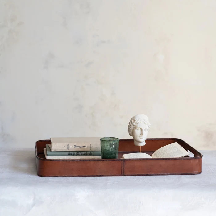 Creative Co-Op | Decorative MDF & Leather Tray
