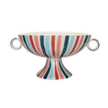 Creative Co-Op | Hand-Painted Stoneware Footed Bowl w/Handles & Stripes