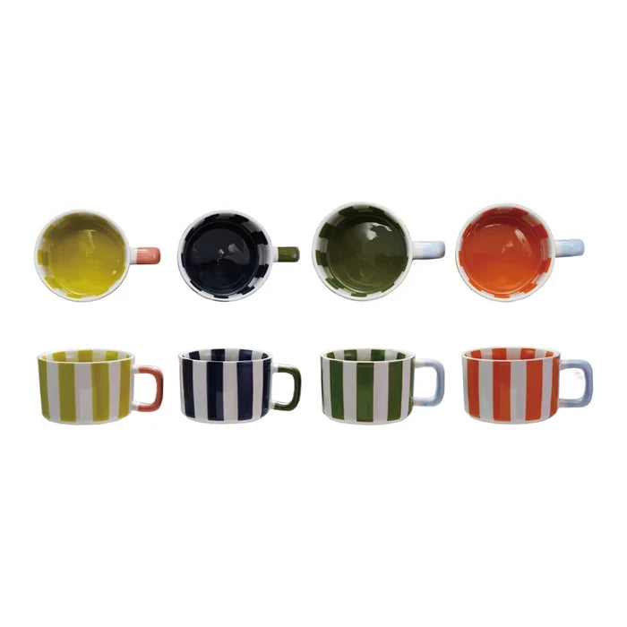 Creative Co-op | Hand Painted Striped Mug- 4 colors