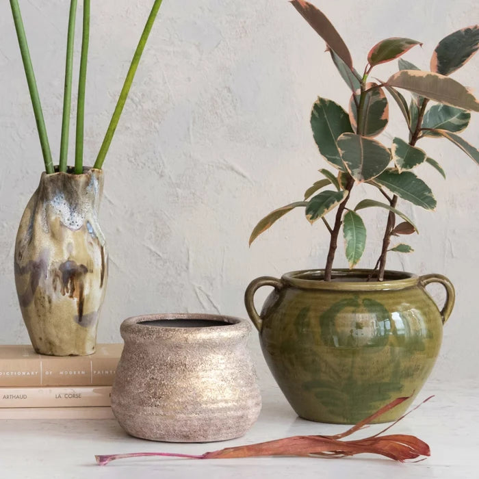 Creative Co-Op | Hand Painted Terra-Cotta Urn w/ Handles, Green