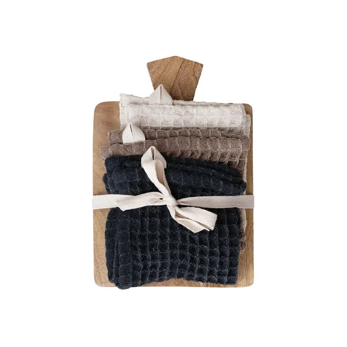 Creative Co-Op | Mango Wood Serving Board & Set of 4 Dish Cloths