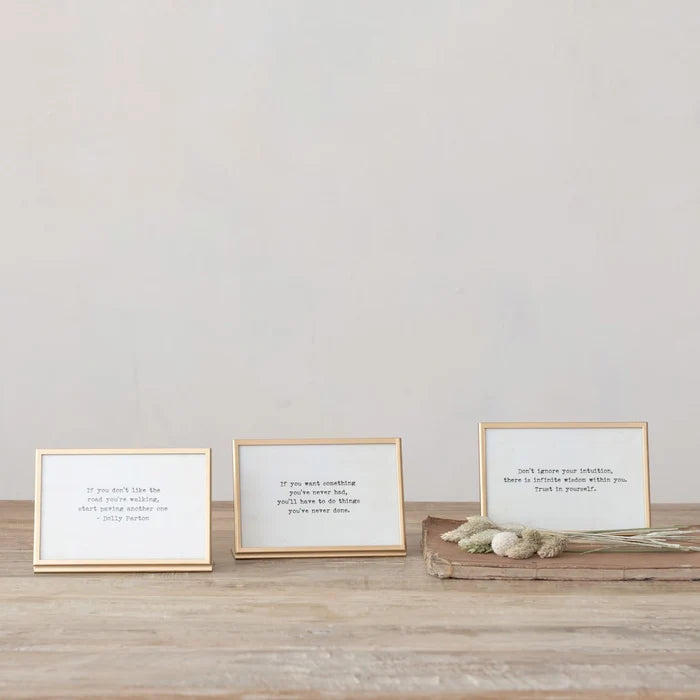 Creative Co-Op | Metal & Glass Frame w/Easel & Saying, Assorted Styles