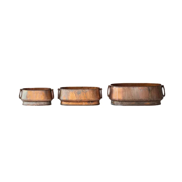 Creative Co-Op | Oval Metal Planters, Set of 3
