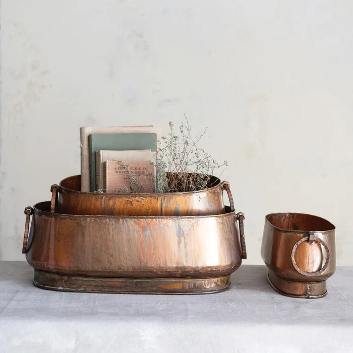 Creative Co-Op | Oval Metal Planters, Set of 3