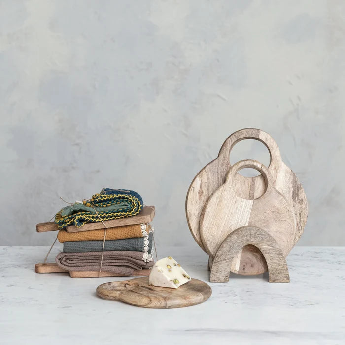 Creative Co-Op | Square Cotton dishcloth w/ Mango Wood Board Set