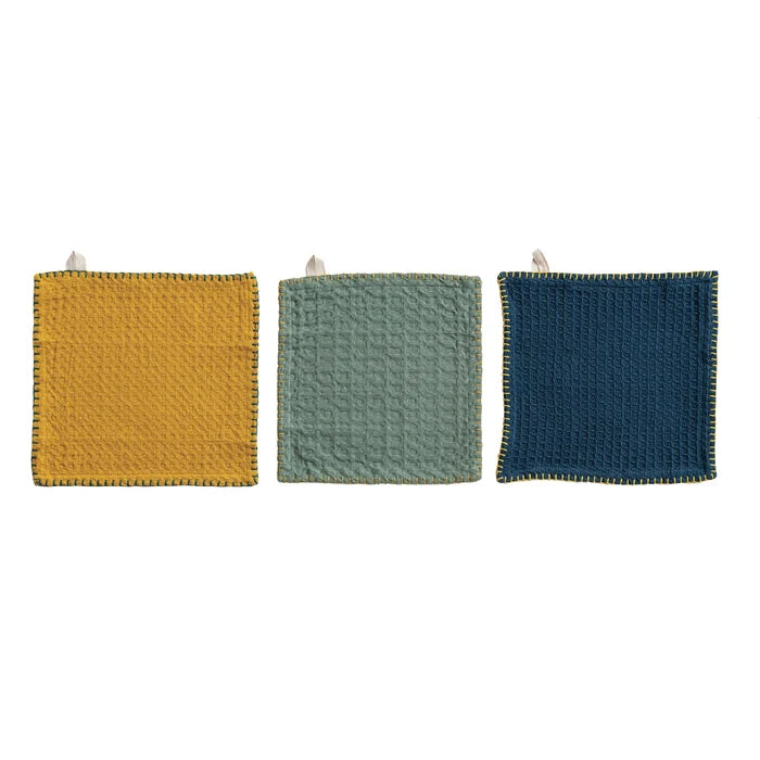 Creative Co-Op | Square Cotton dishcloth w/ Mango Wood Board Set