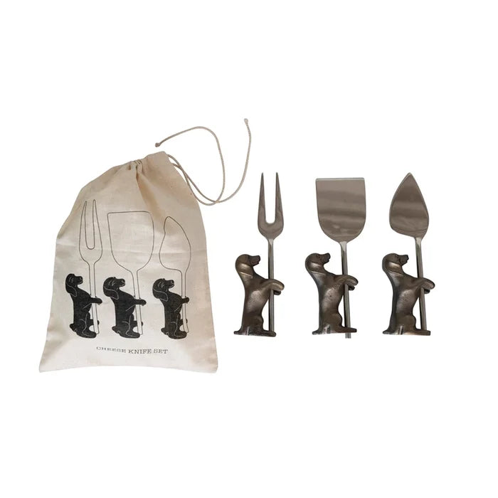 Creative Co-Op | Stainless Steel Cheese Knives w/Dog Stands, Set of 3