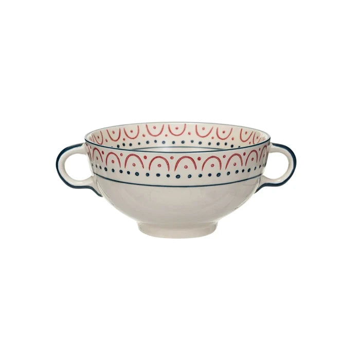Creative Co-Op | Stoneware Bowl w/Handles & Pattern