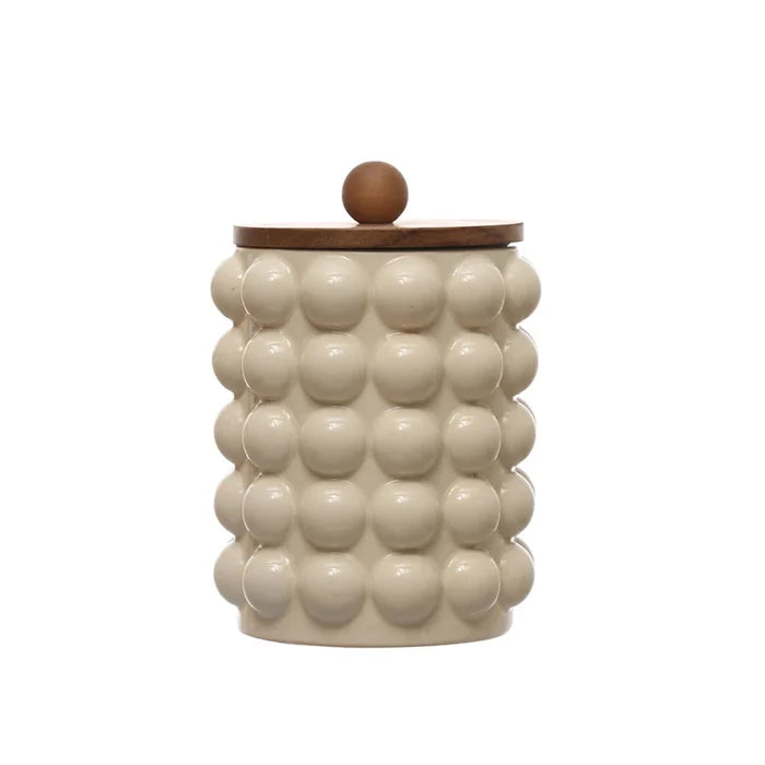 Creative Co-Op | Stoneware Canister w/Raised Dots & Acacia Wood Lid, Assorted Sizes