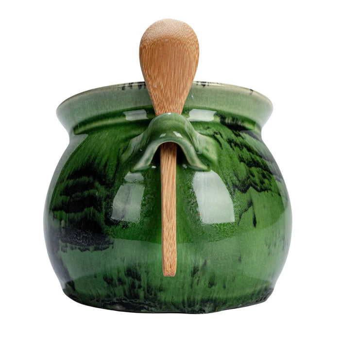 Creative Co-Op | Stoneware Salt Dish w/Acacia Wood Spoon