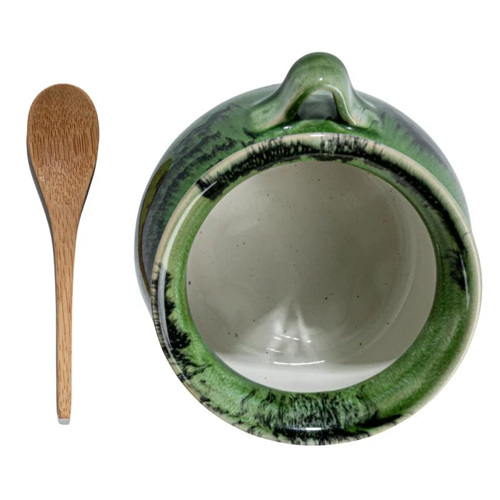 Creative Co-Op | Stoneware Salt Dish w/Acacia Wood Spoon