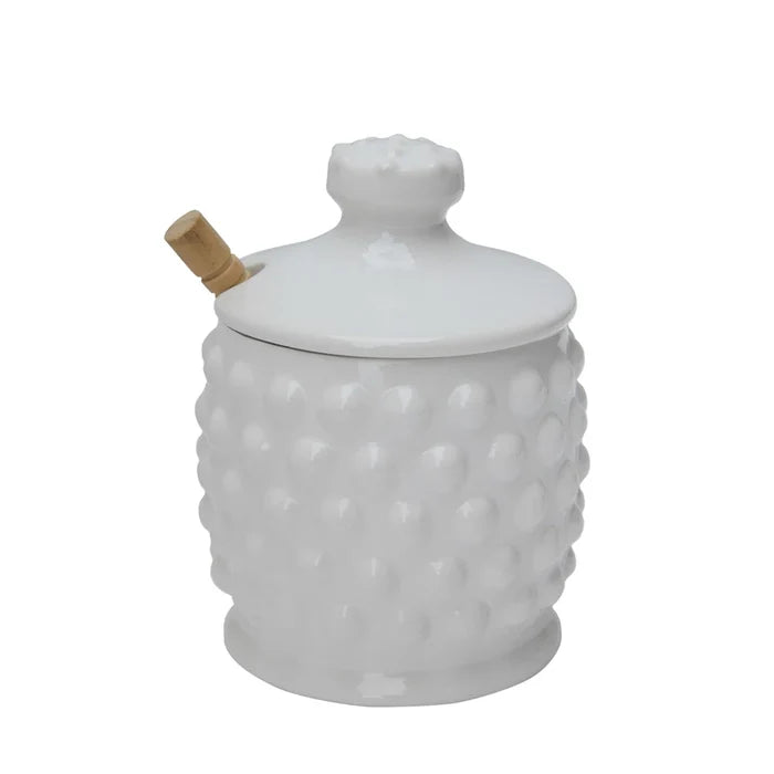 Creative Co-Op | White Hobnail Honey Jar w/Wood Honey Dipper