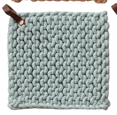 Crocheted Pot Holder With Leather Loop, Assorted Colors