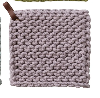 Crocheted Pot Holder With Leather Loop, Assorted Colors