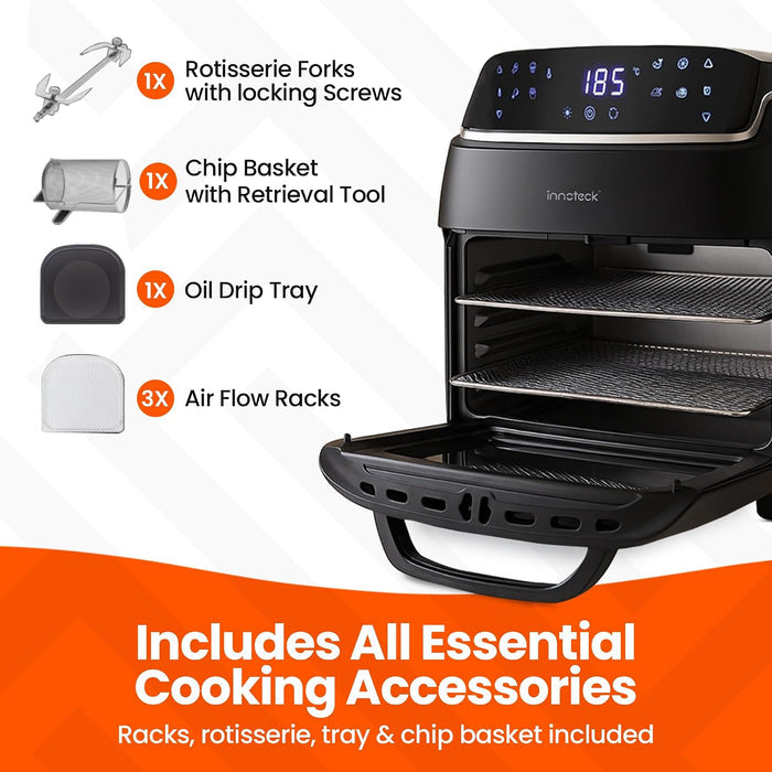 Digital Air Fryer Oven 12L 1800W 8 Presets Rotisserie Black