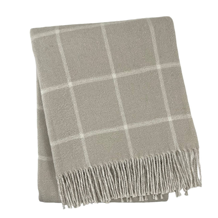 Double Face Cotton Window Pane Throw with Fringes, Sand