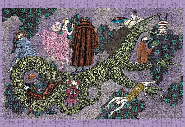 Drop Curtain 1000 Piece Puzzle by Edward Gorey- finished puzzle image
