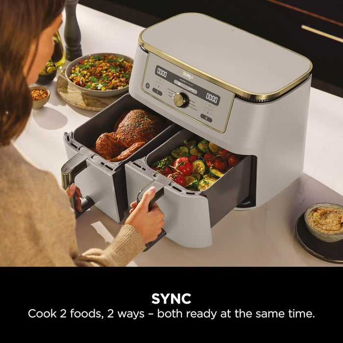 Dual Zone Digital Air Fryer 9.5L 6-in-1 Stone Gold