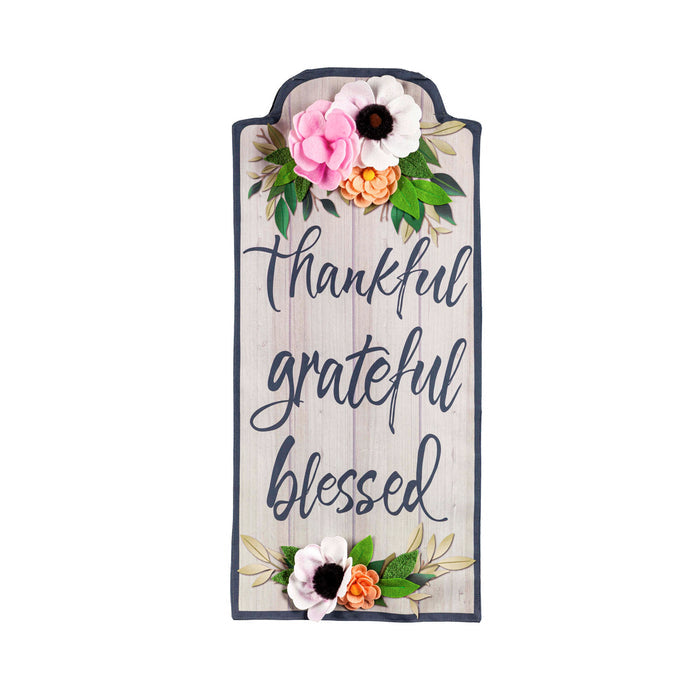 Evergreen- Thankful Grateful Blessed Floral Door Flag