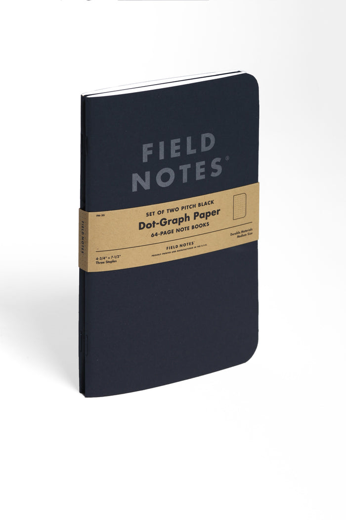 The Field Notes Pitch Black Dot Grid 5x7 comes in a package of two.